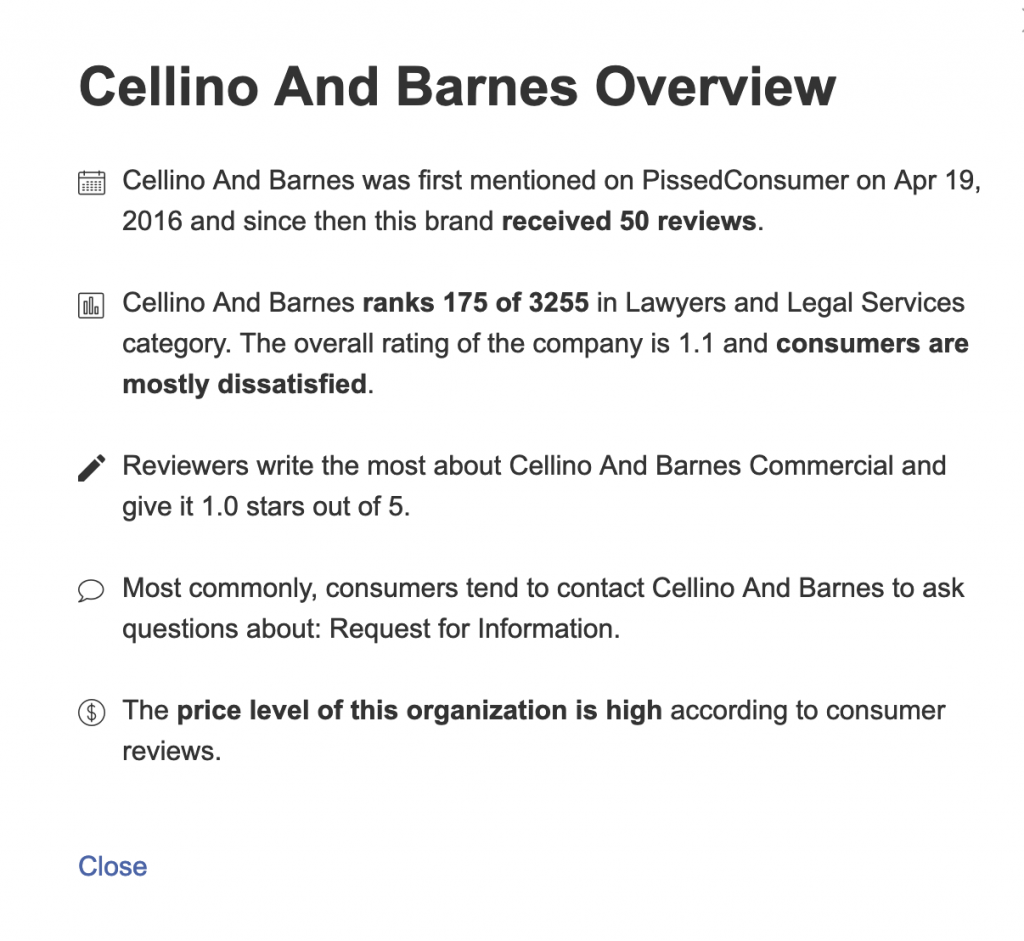 Cellino and Barnes Consumer Complaints
